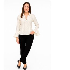 FRIENDS Cream Lace-Up Blouse with Flared Sleeves. BNWT